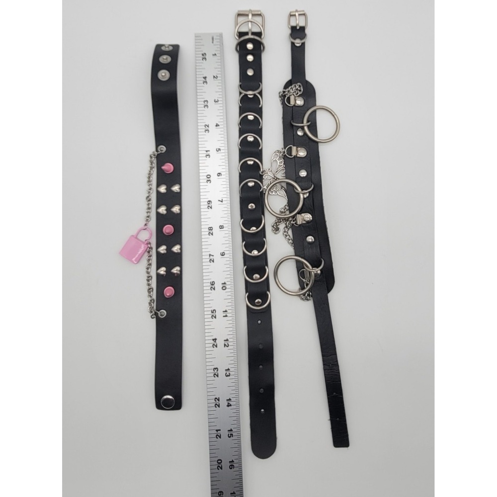 3 Pc Goth Punk Choker Bundle Butterfly O Ring Spike Padlock Alt Necklace Set - Picture 10 of 10